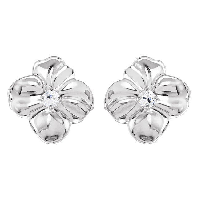 1 Ct Flower Style Earrings Round Old Cut Diamond Studs White Gold