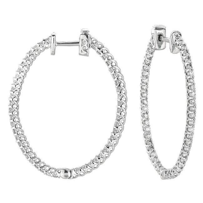 New Diamonds Oval Shape Hoop Earrings Pair White Gold Earring New