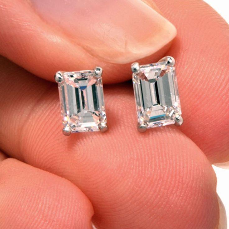 Emerald CutWoman's White Gold Weeding Anniversary Stud Earrings