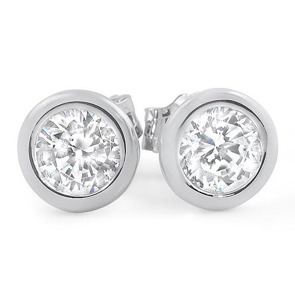 2 Carats Bezel Setting Round Diamond Stud Earring White Gold Stud Earrings