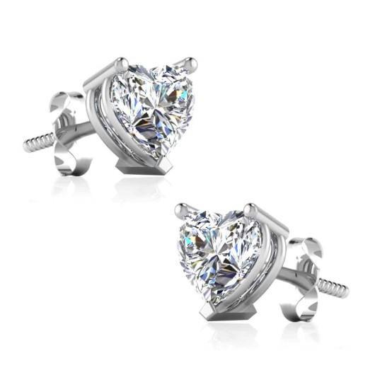 New Style Heart Shape Diamonds Women Studs Earring White Gold