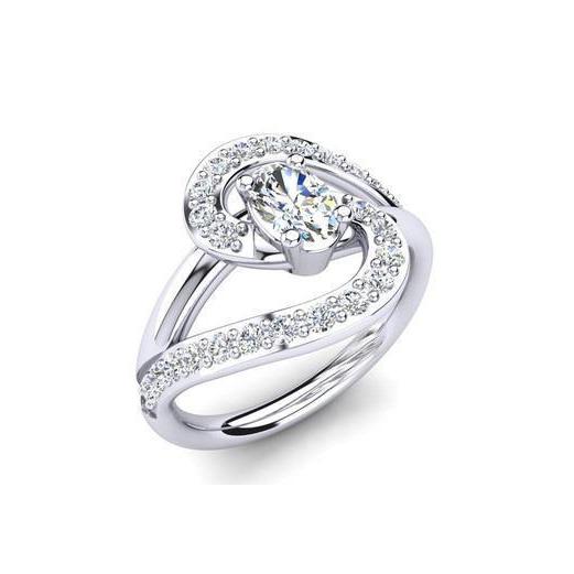 Lady’s Twisted Sparkling Unique Engagement White Gold Ring Oval And Round Cut Diamond Engagement Ring Engagement Ring