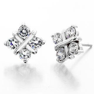 2 Carats Round 4 Stone Diamond Stud Earring Pair White Gold 14K Stud Earrings