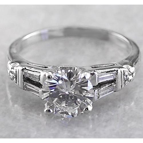 Round Diamond Engagement White Gold Solitaire Ring with Accents