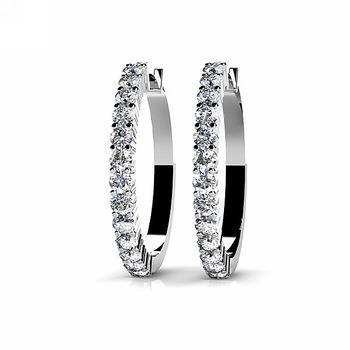 2 Carats Round Diamond Hoop Ladies Earring 14K White Gold Hoop Earrings