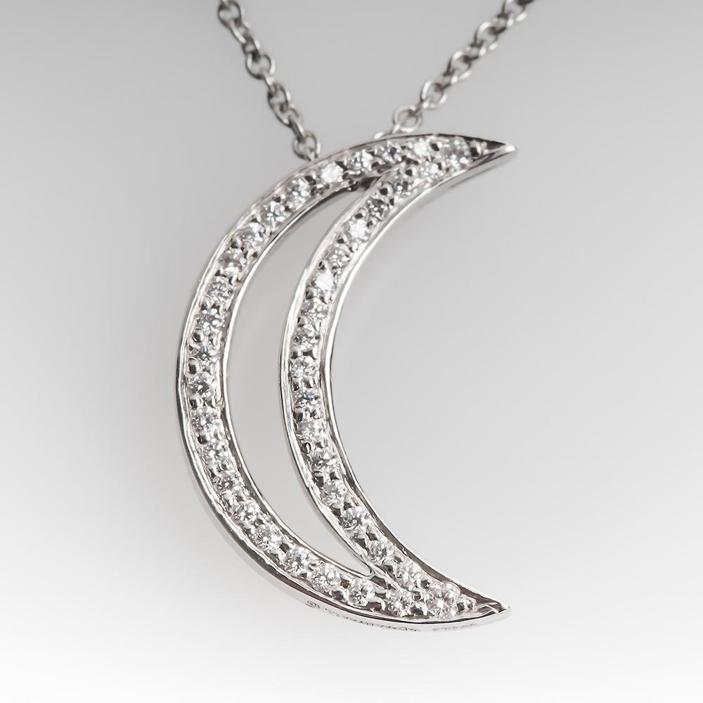 2 Carats Round Diamond Moon Style Pendant White Gold 14K Pendant