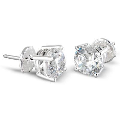 natural round diamond 2ct earring front view