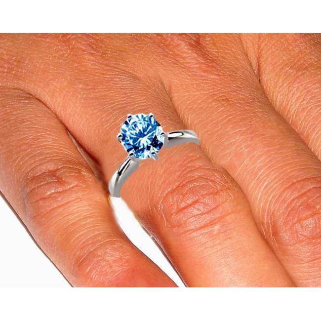 Brilliant Sparkling Blue Diamond Engagement White Gold Gemstone Ring
