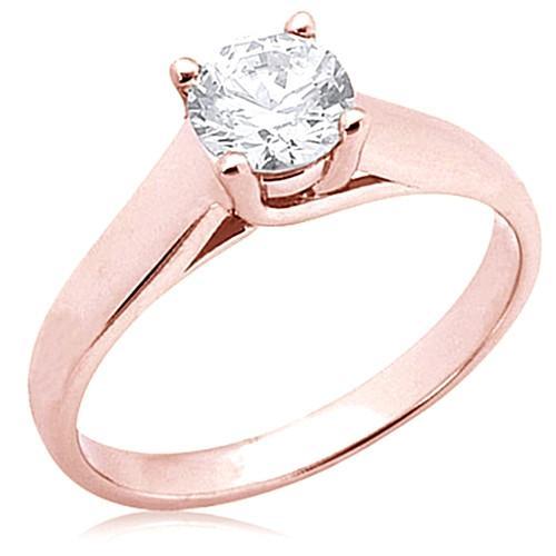 Fancy Woman's Round Diamond Pink Gold New Solitaire Ring