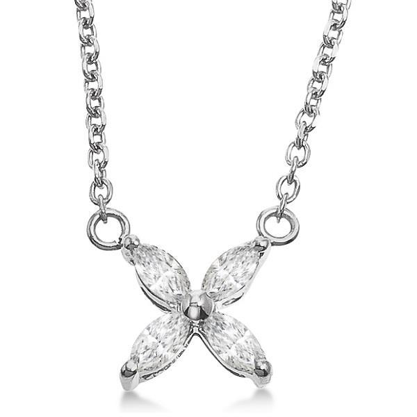 2 Ct Marquise Cut Diamonds Flower Style Pendant Necklace 14K White Gold Pendant