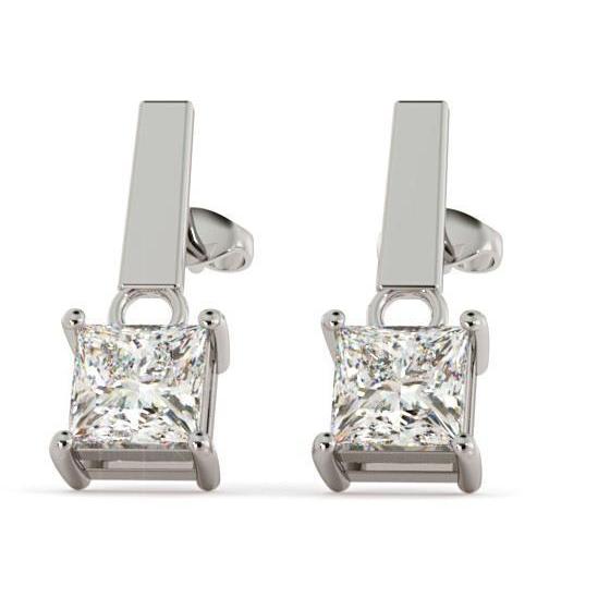 Princess Cut Diamond Drop Stud Style White Gold Stud Earrings