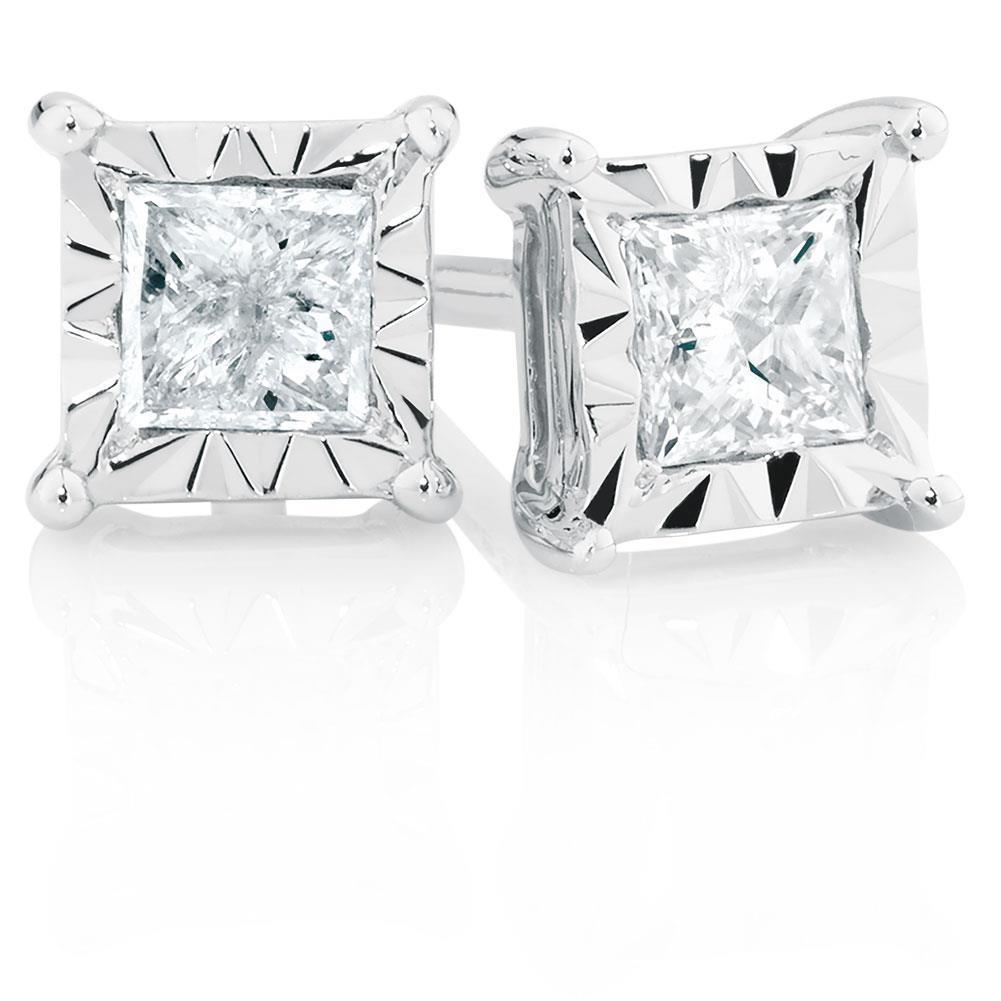 Fancy Princess Cut Diamond White Gold New Stud Earrings