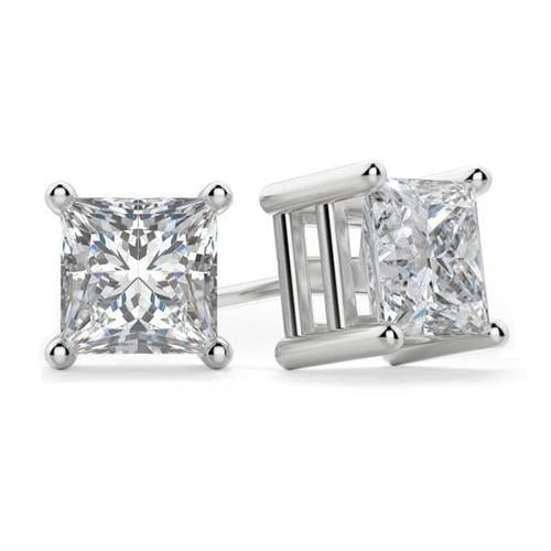 2 Ct. Princess Cut Diamond Stud Earring 4 Prong Setting White Gold Stud Earrings