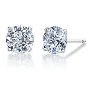 Round Cut Diamond Stud Earring Pair White Gold Women Jewelry