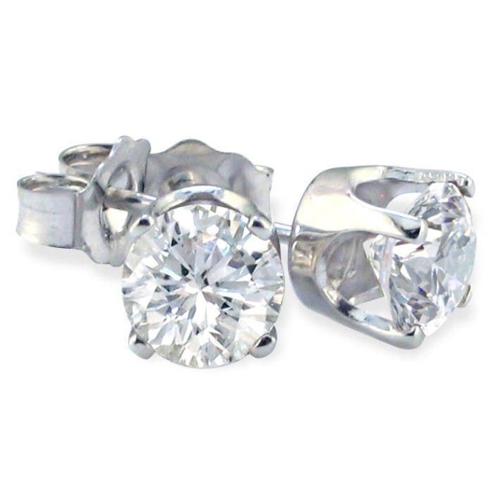 Crown Settings Solitaire Round Studs Diamond Earring White Gold