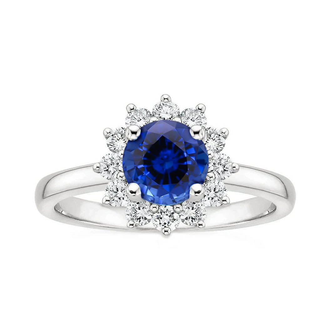 High Quality Fancy Round Ceylon Sapphire Ring Diamond Jewelry Gold White