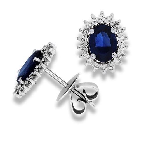 2.40 Ct Kashmir Sapphire Natural Earth Mined Diamond Cluster Earrings White Gold 14K