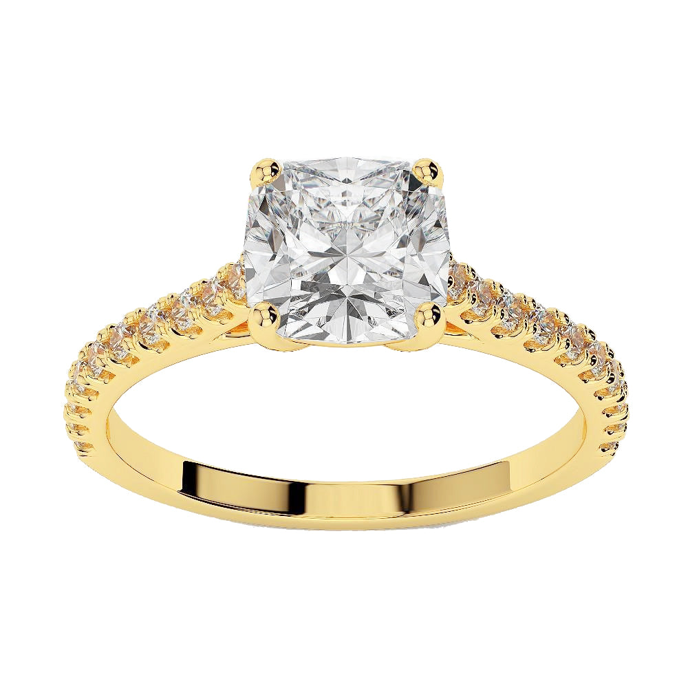 Yellow Design Engagement White Gold Diamond Solitaire Ring with Accents