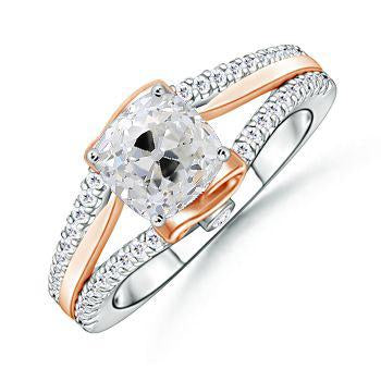 Women’s Ring Cushion Old Cut Diamond Split Shank Two Tone