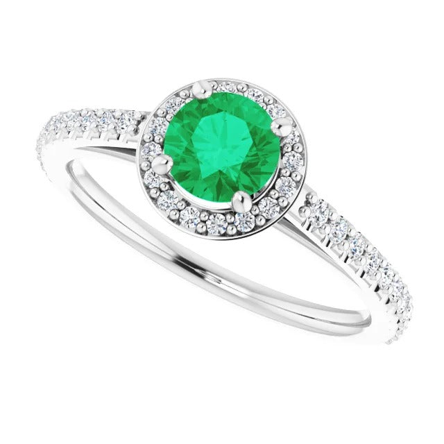 2.50 Carats Ring Round Halo Colombian Green Emerald White Gold 14K