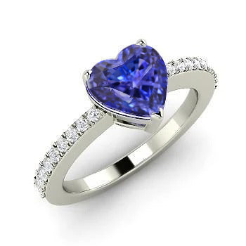 Lady’s Brilliant Heart Cut Blue Tanzanite And Diamond Anniversary Ring