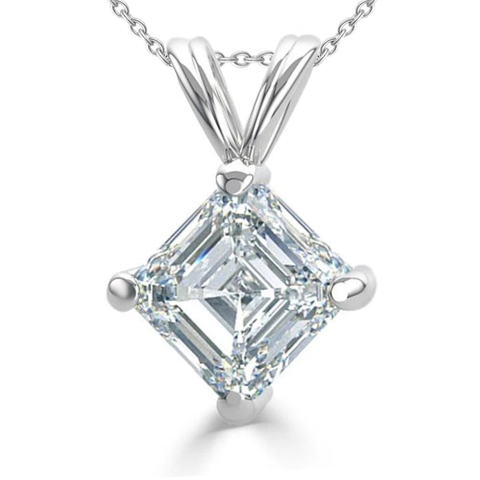 2.50 Ct Solitaire Asscher Cut Natural Earth Mined Diamond Pendant White Gold Fine Jewelry