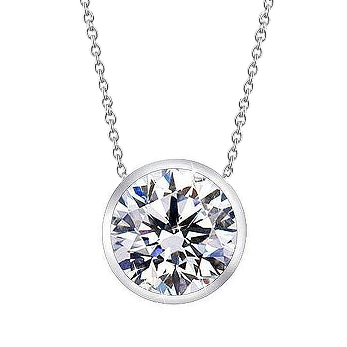 2.5 Carat Bezel Set Round GIA Certified Lab Grown Diamond Necklace Pendant Gold Jewelry New