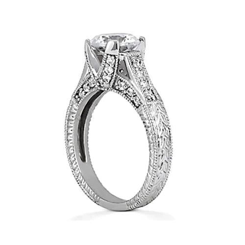 Antique Fancy Lady’s Style White Elegant Gold Engagement Round Diamond Engagement Ring White Gold 14K Engagement Ring