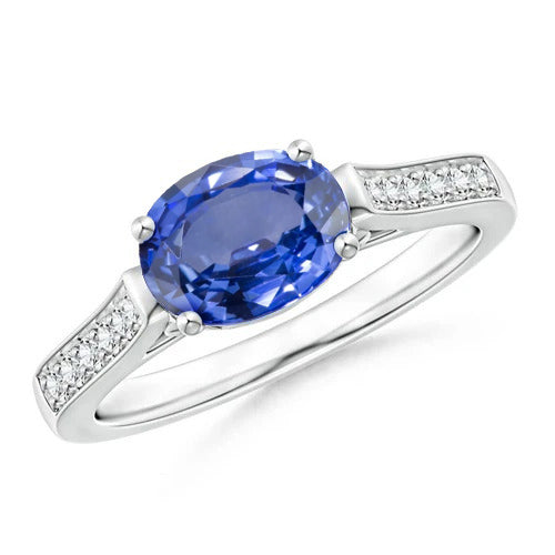 Women Jewelry Oval Sri Lanka Sapphire Diamonds Ring White Gold