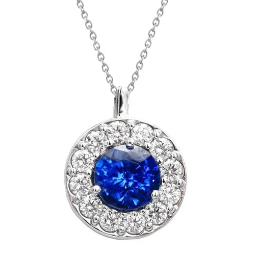 2.70 Ct Blue Sapphire With Natural Earth Mined Diamonds Pendant Necklace White Gold 14K