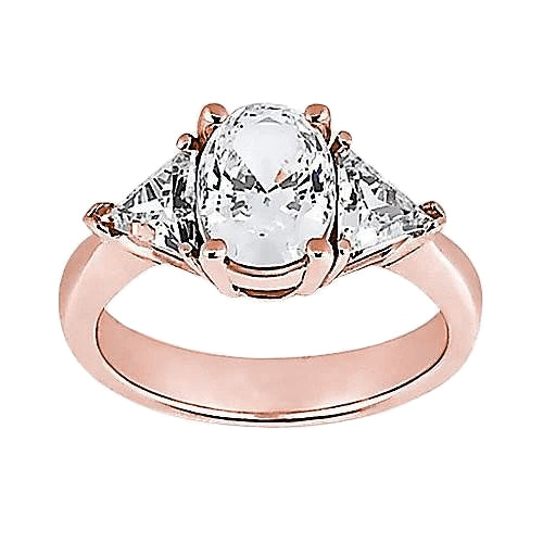 2.71 Ct. Oval Center Natural Earth Mined Diamond Three Stone Ring Rose Gold 14K