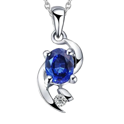 2.75 Carats Sapphire And Natural Earth Mined Diamond Pendant Necklace White Gold 14K