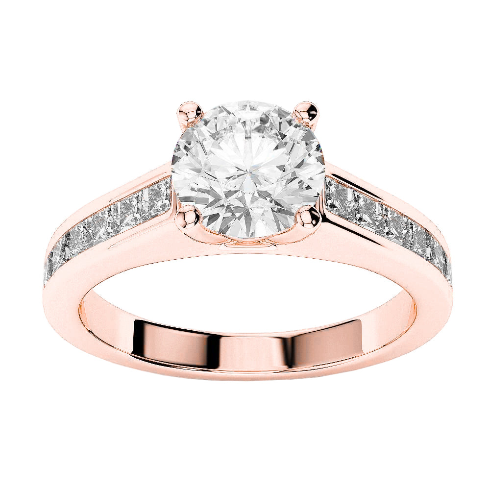 Rose Gold Brilliant Sparkling Solitaire Ring with Accents White Gold Diamond