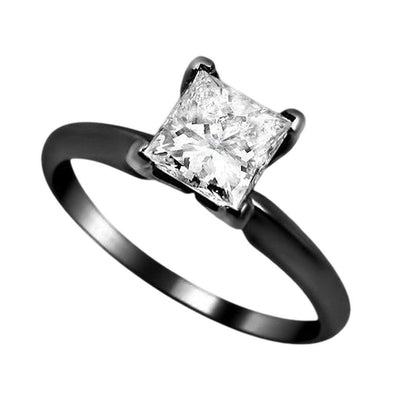 Engagement Ring Gold Black 14K Jewelry Solitaire Ring
