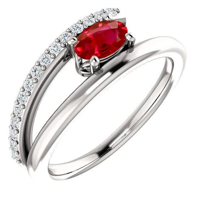 Red Ruby With Diamonds Ring White Gold Gemstone Ring
