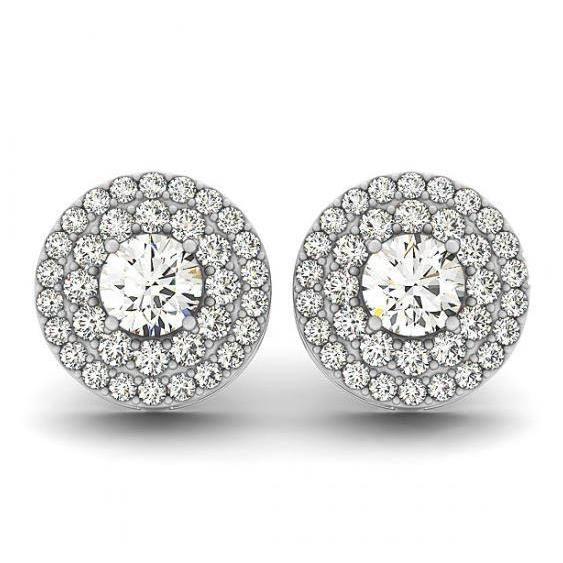 New Round Diamonds Studs Halo Pair Earrings White Gold