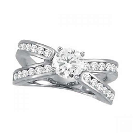 High Quality Twisted Sparkling Solitaire Ring with Accents White Gold Diamond