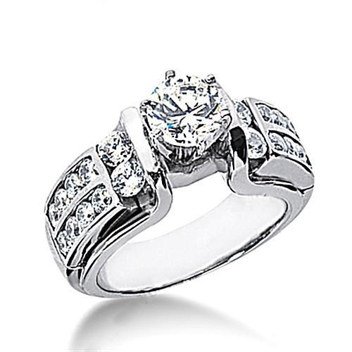 Antique Style Fancy Engagement White Gold Diamond Solitaire Ring with Accents