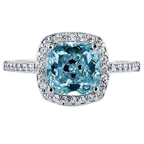 Gorgeous fancy Blue Cushion Halo Center White Gold Gemstone Ring
