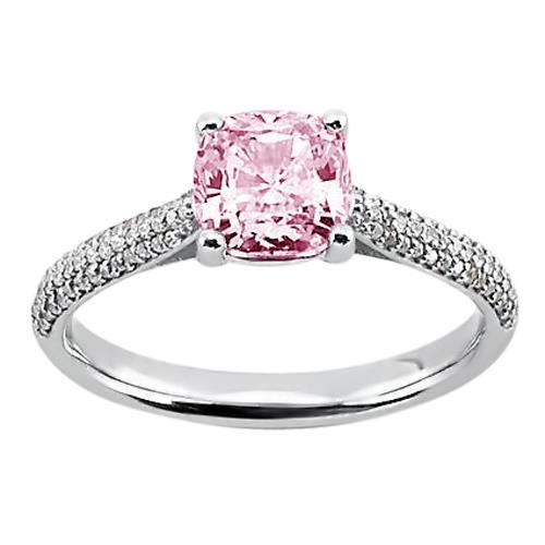 Gorgeous fancy Pink Cushion White Round Diamonds Ring White Gold Gemstone Ring