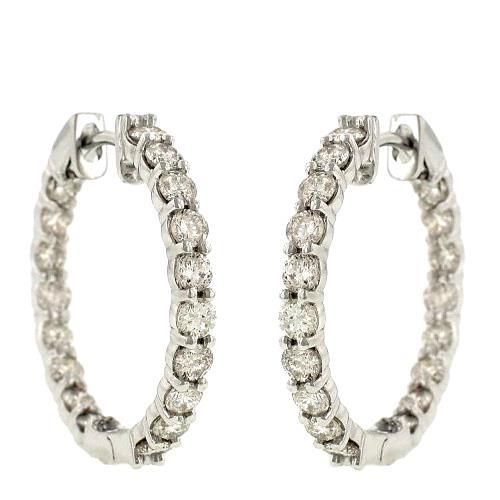 Prong Set Round Diamond Hoop Earring White Gold