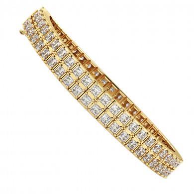 20 Ct Prong Set Princess Cut Lab Grown Diamonds Tennis Bracelet Gold Yellow