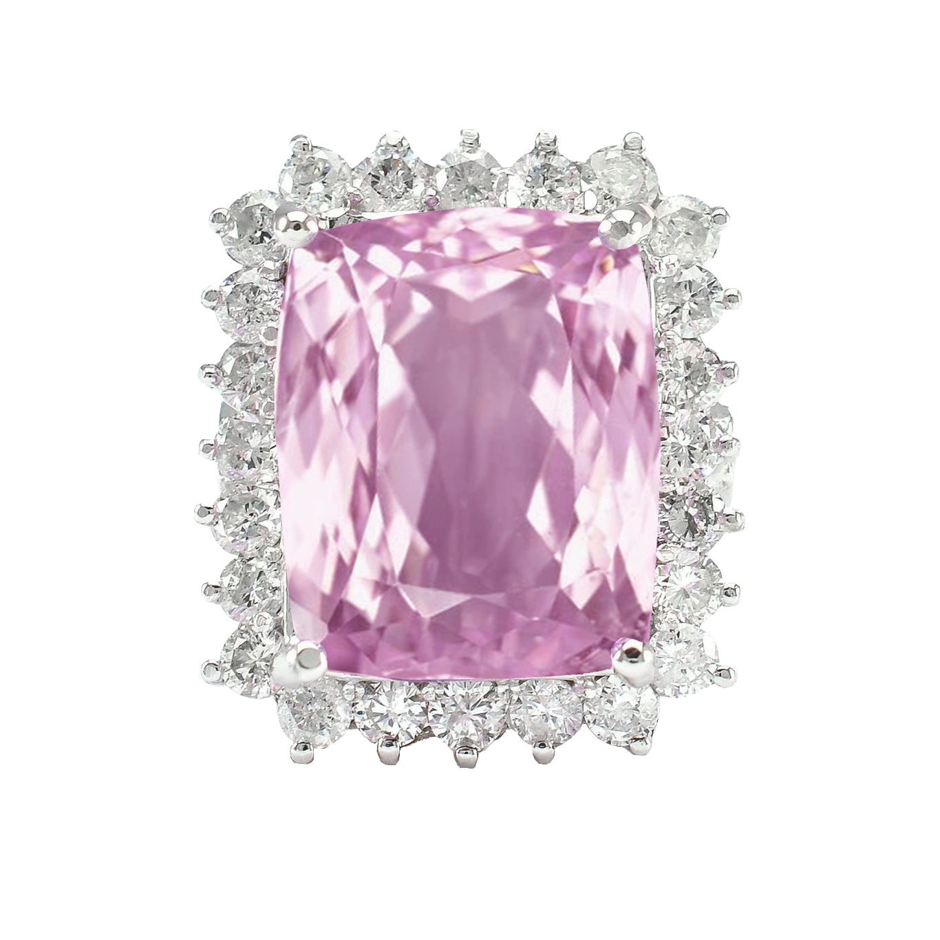 Sparkling Unique Lady’s Pink Kunzite With Diamond Halo Ring White Gold