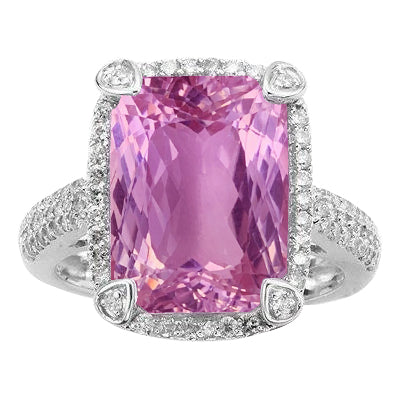 Sparkling Unique Lady’s Pink Kunzite And Diamonds Wedding Ring Gold