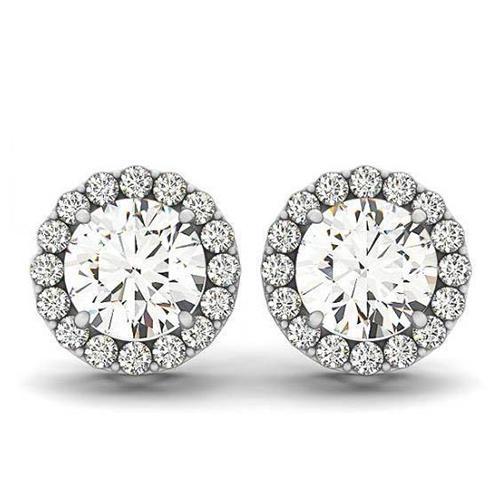 New Amazing Round Diamonds White Gold Studs Pair Halo Earrings