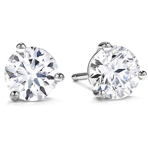 Prong Setting Solitaire Round Diamond White Gold Stud Earrings