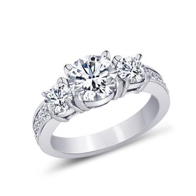 2.11 Ct. Three Stone Style Round & Princess Diamond Engagement Ring Three Stone Ring
