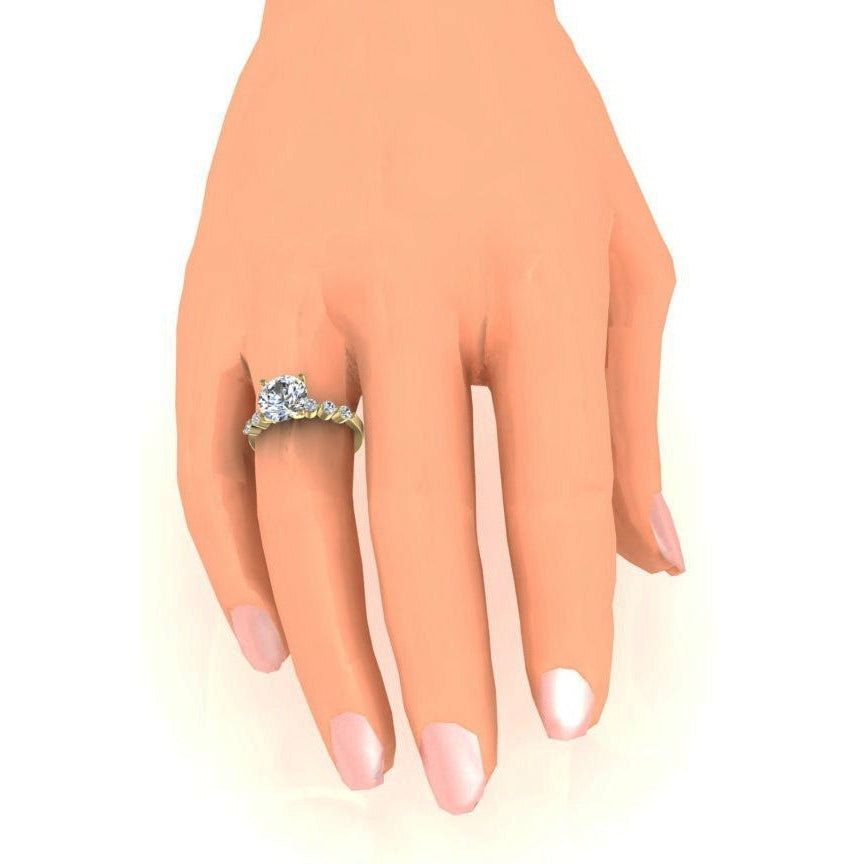 Yellow Gold Solitaire Ring with Accents White Gold Diamond