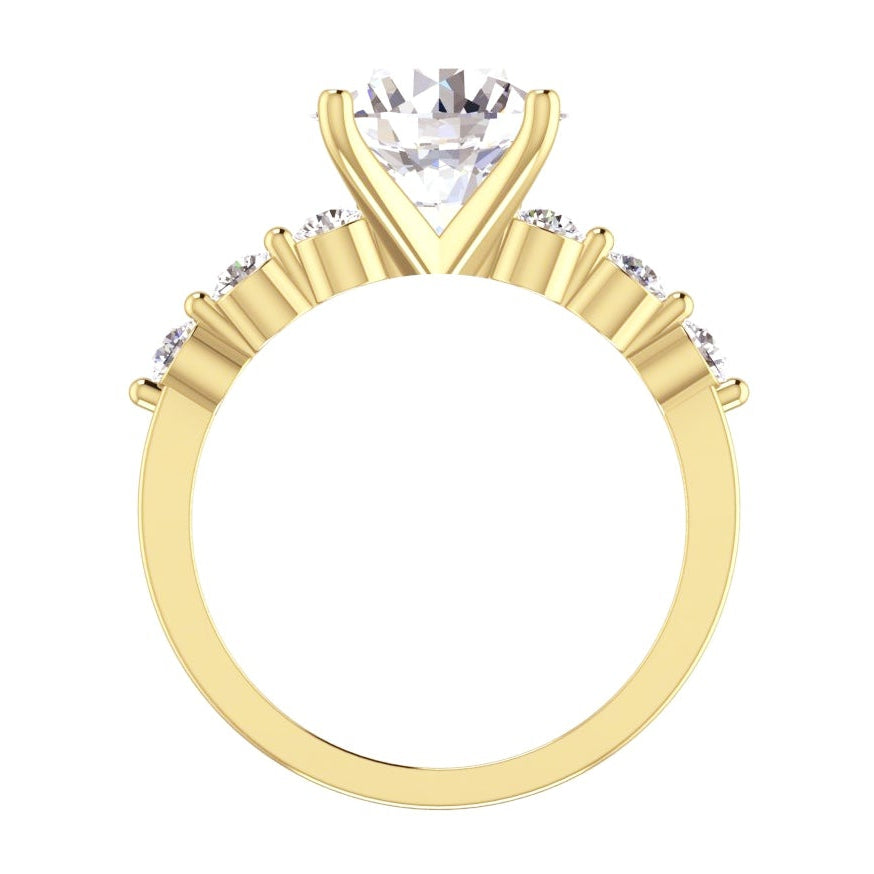 Yellow Gold Solitaire Ring with Accents White Gold Diamond