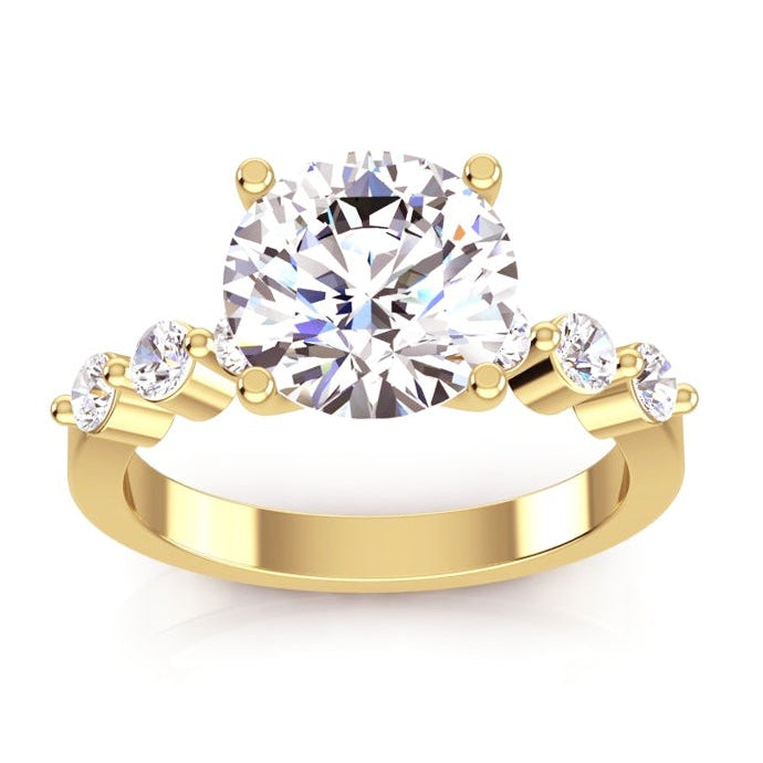 Yellow Gold Solitaire Ring with Accents White Gold Diamond